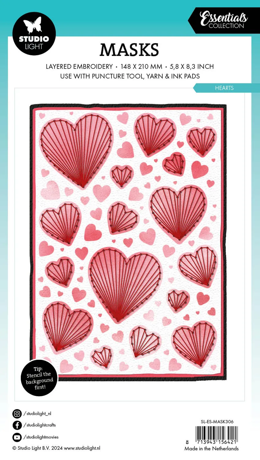 StudioLight Essentials Hearts Mask Prickelschablone A5