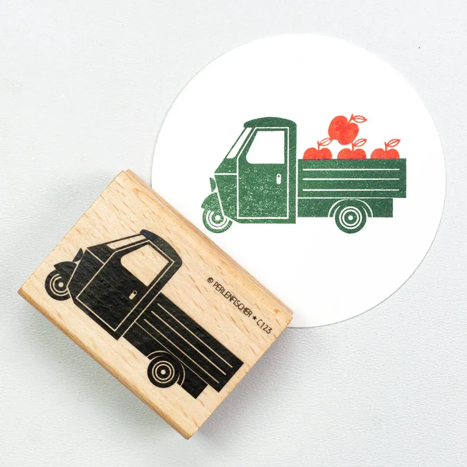 Perlenfischer Dreirad Auto Stempel 52x30 mm
