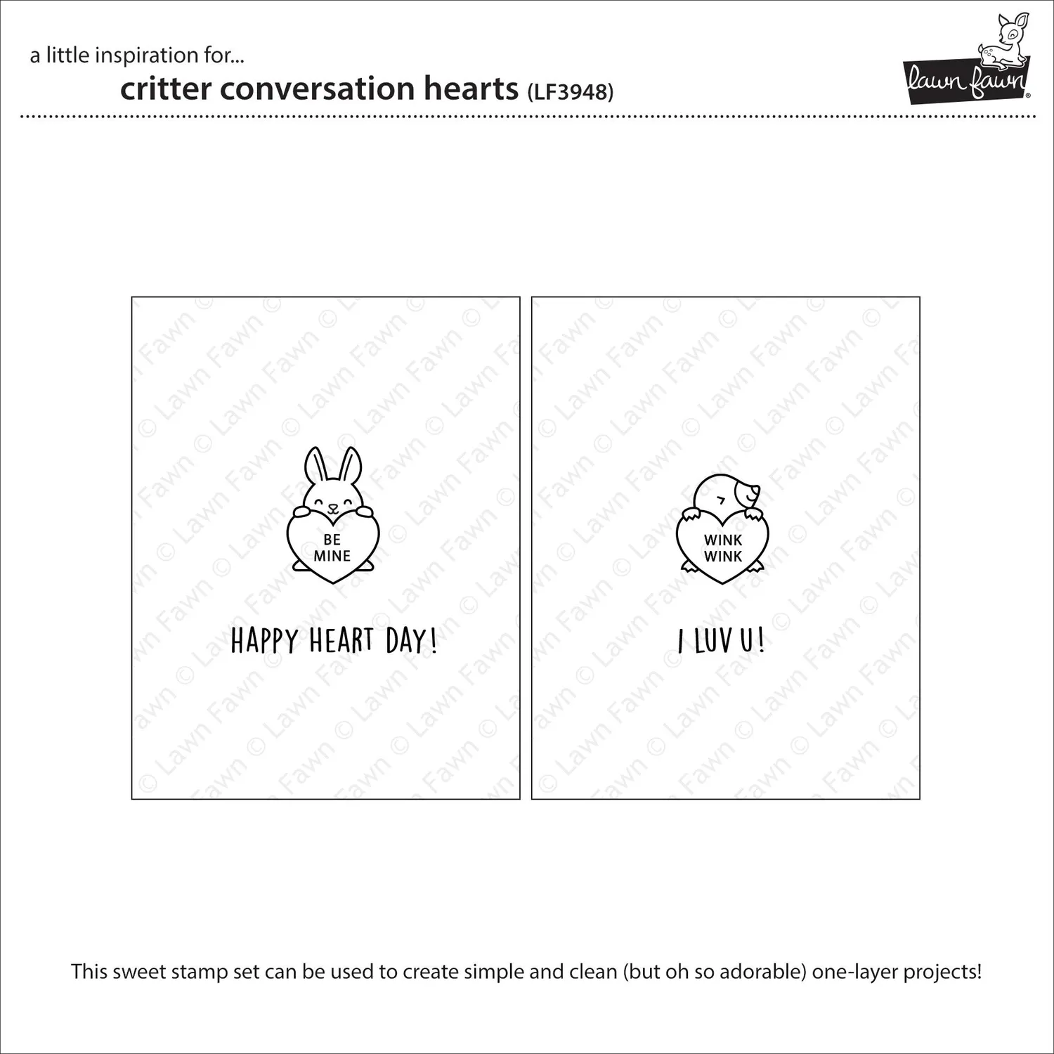 Lawn Fawn Critter Conversation Hearts LF3948 Stempelset Valentinstag