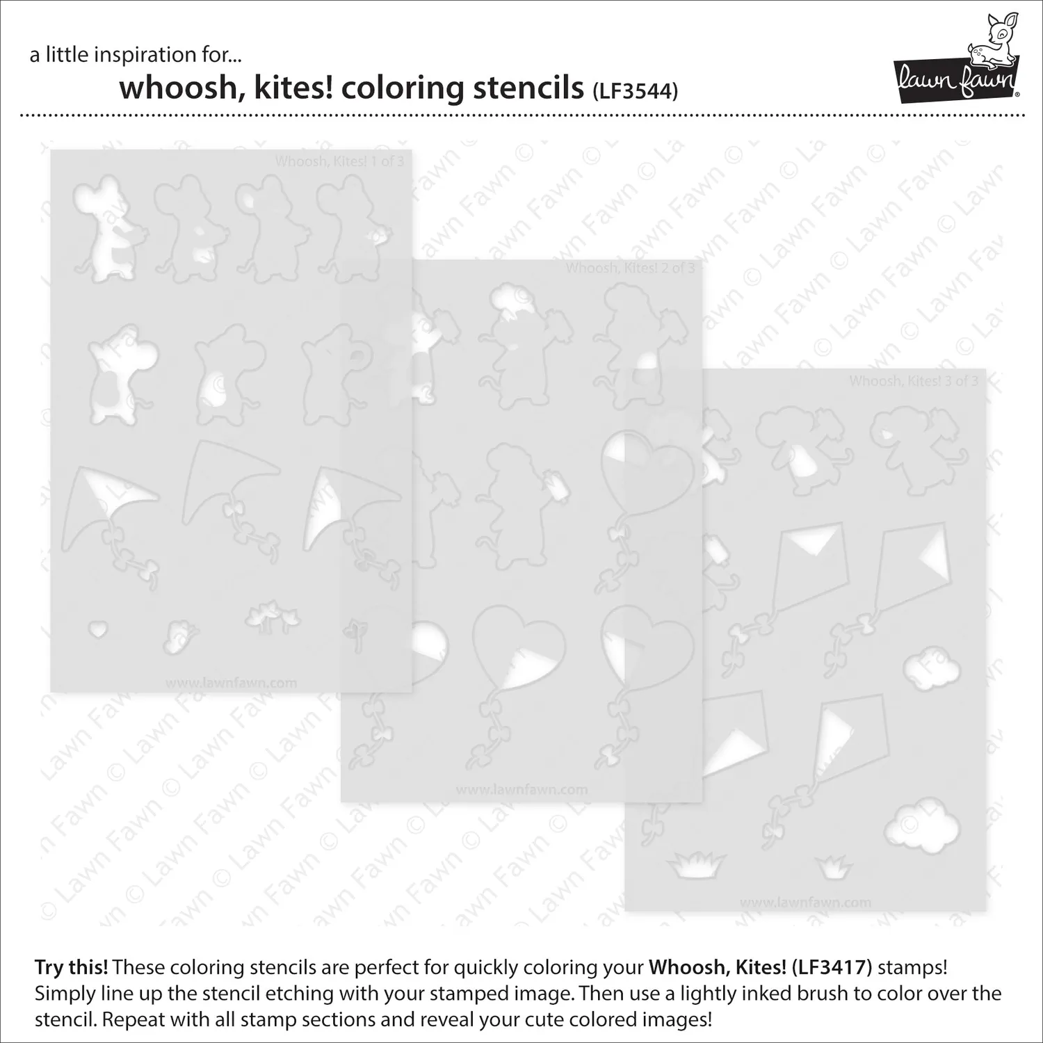 Lawn Fawn Whoosh Kites Coloring Stencils Schablone 3-teilig