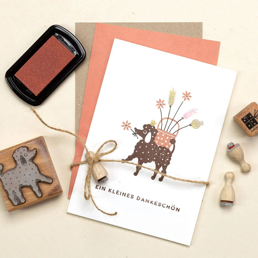 Perlenfischer Pudel Stempel 43x39 mm Hundemotiv