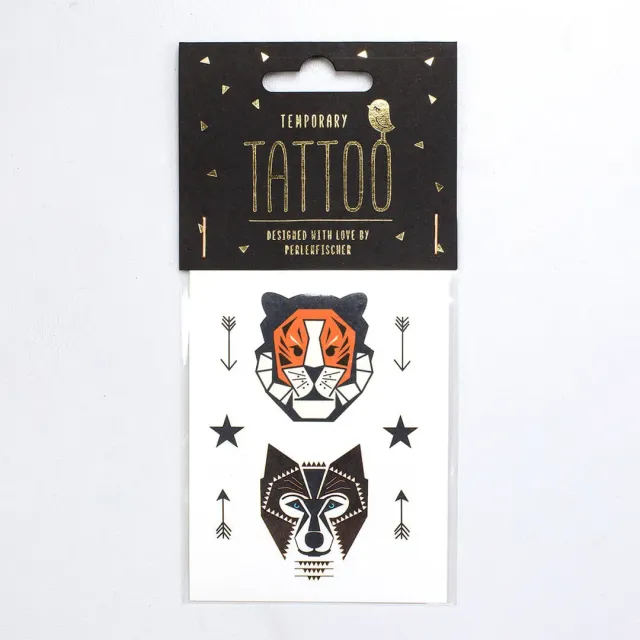Perlenfischer Tiger & Wolf Tattoo temporär Tiermotive