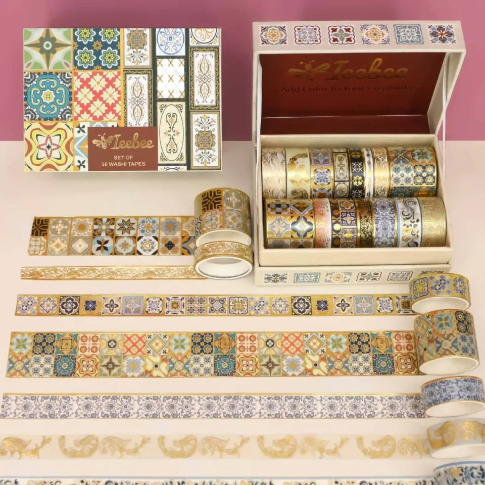 Ieebee Gold Foil Vintage Washi Tape Set 16 Rollen
