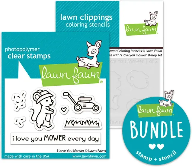 Lawn Fawn I Love You Mower Stempel + Schablonen Bundle Mäher