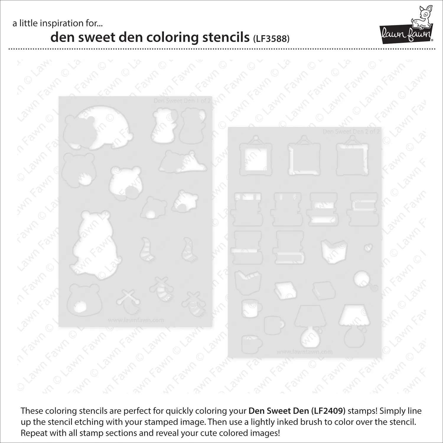Lawn Fawn Den Sweet Den Coloring Stencils Schablone 2-teilig