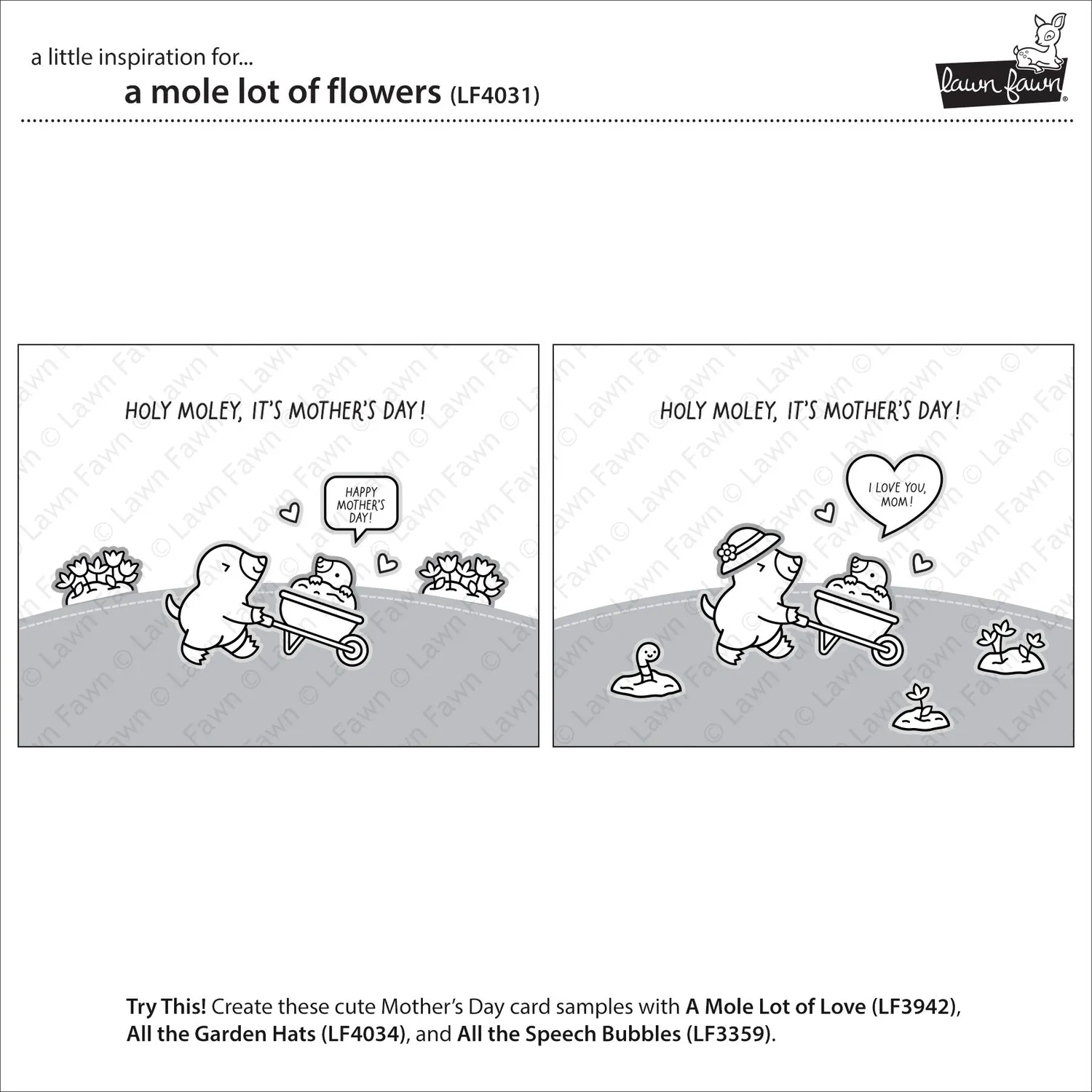 Lawn Fawn A Mole Lot of Flowers Stempelset Muttertag