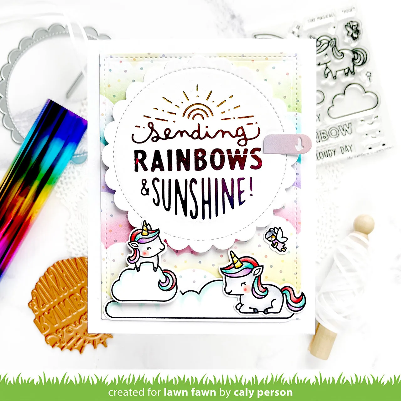 Lawn Fawn Foiled Sentiments Sending Rainbows Folienplatte