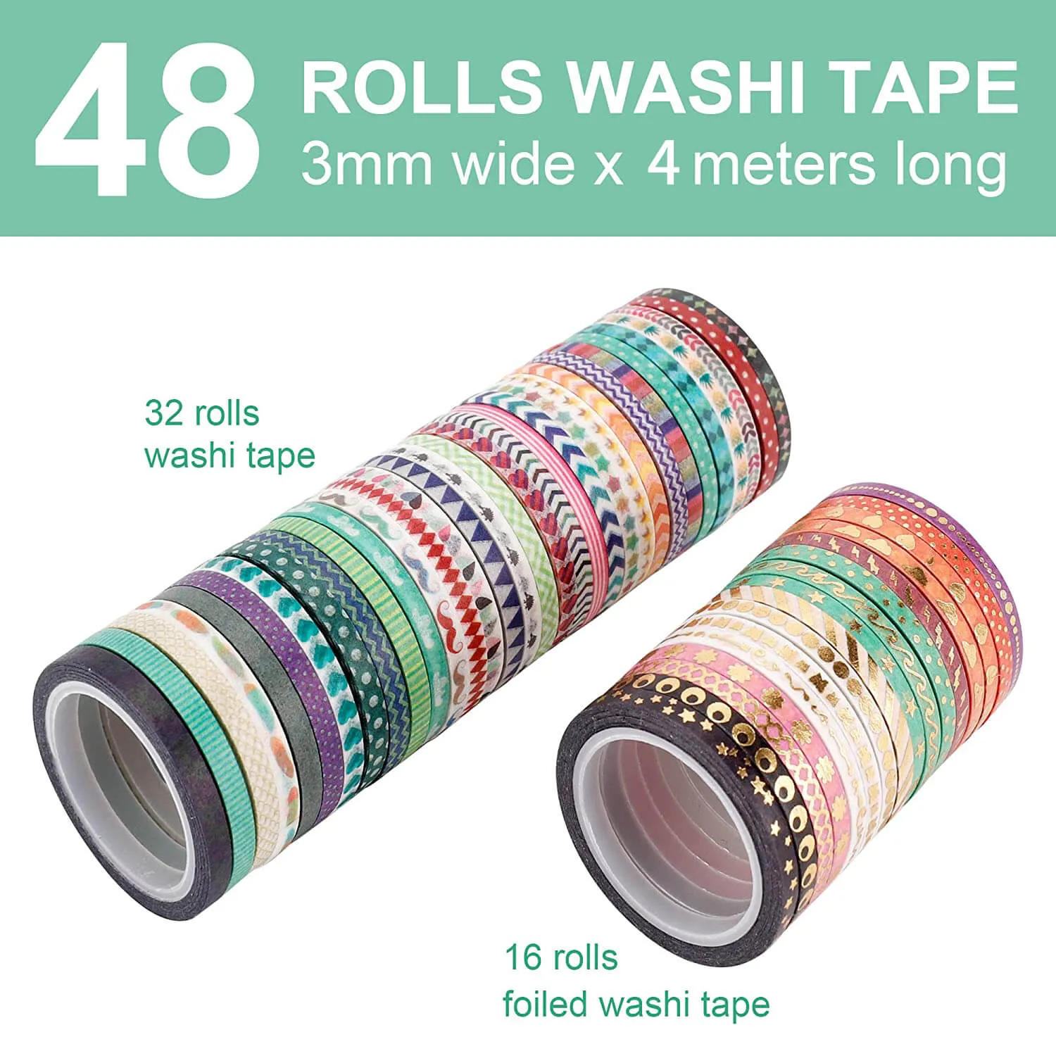 Ieebee Gold Foil Washi Tape 48 Rollen 3mm gold