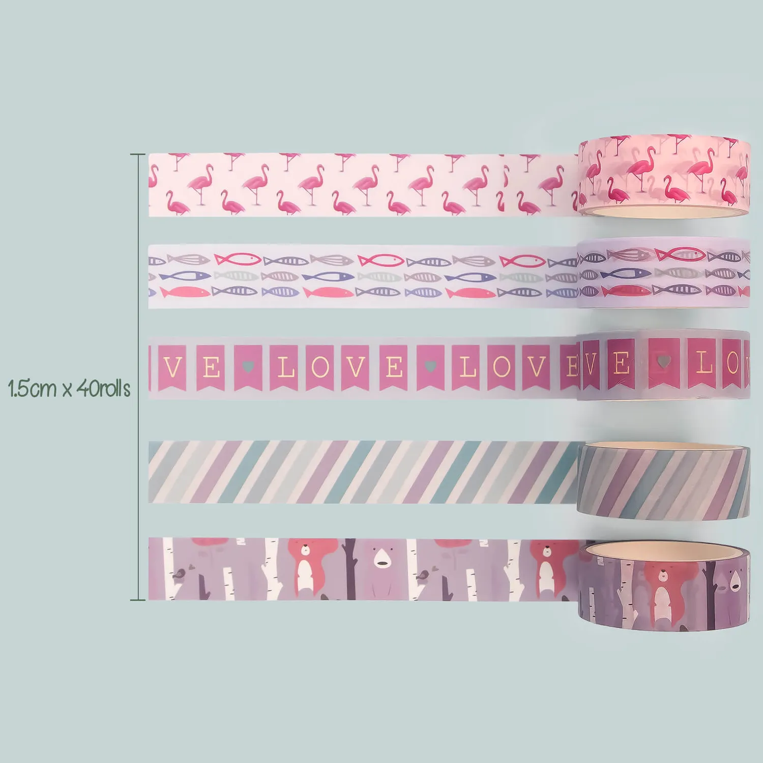 Ieebee Cute Washi Tape Set 40 Rollen 15 mm bunt