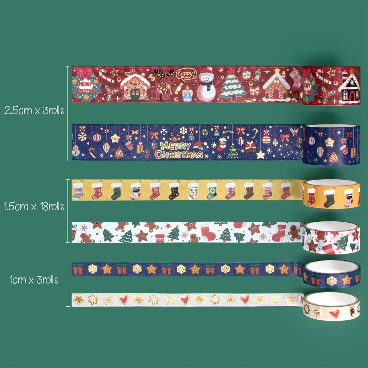 Ieebee Gold Foil Christmas Washi Tape Set 24 Rollen