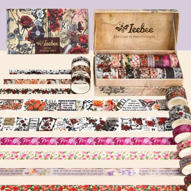 Ieebee Rose Washi Tape Set 20 Rollen Vintage Rosen