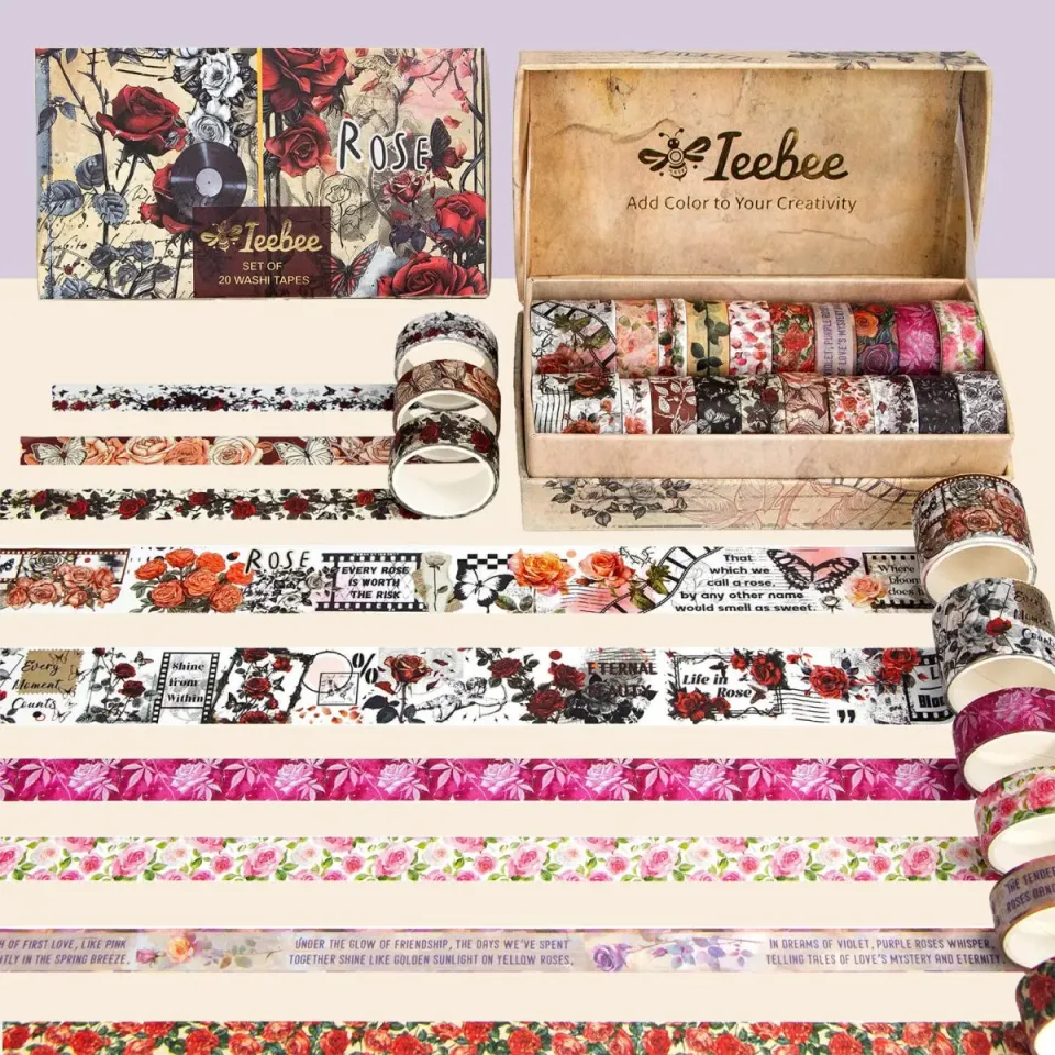 Ieebee Rose Washi Tape Set 20 Rollen Vintage Rosen