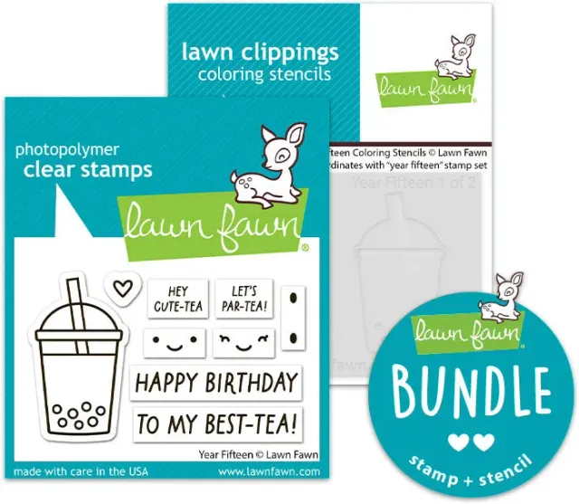Lawn Fawn Year Fifteen Stempelset mit Coloring Stencil Geburtstag