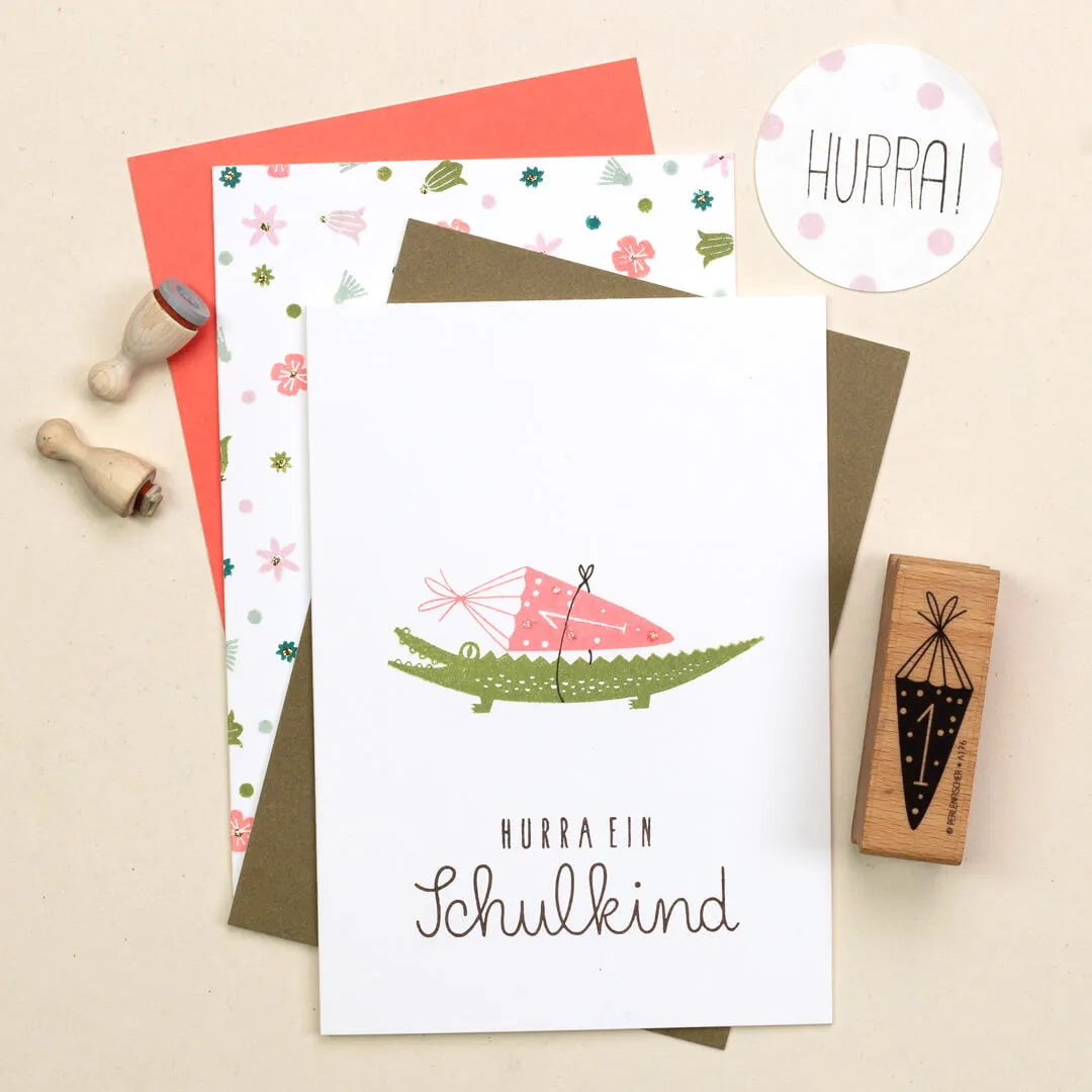 Perlenfischer Hurra ein Schulkind Stempel 24x67 mm