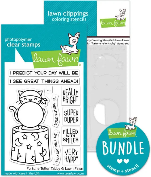Lawn Fawn Fortune Teller Tabby Stempelset mit Schablonen Katze
