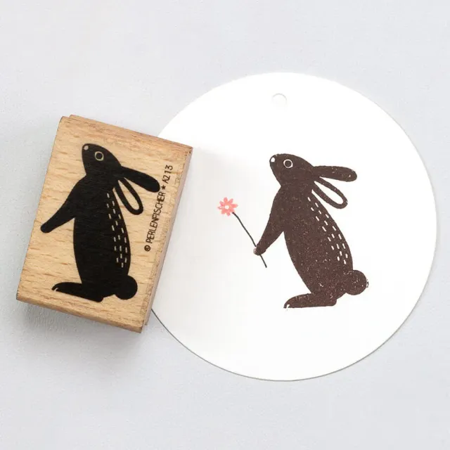 Perlenfischer Hase stehend Stempel 38x27 mm Holz Osterhase