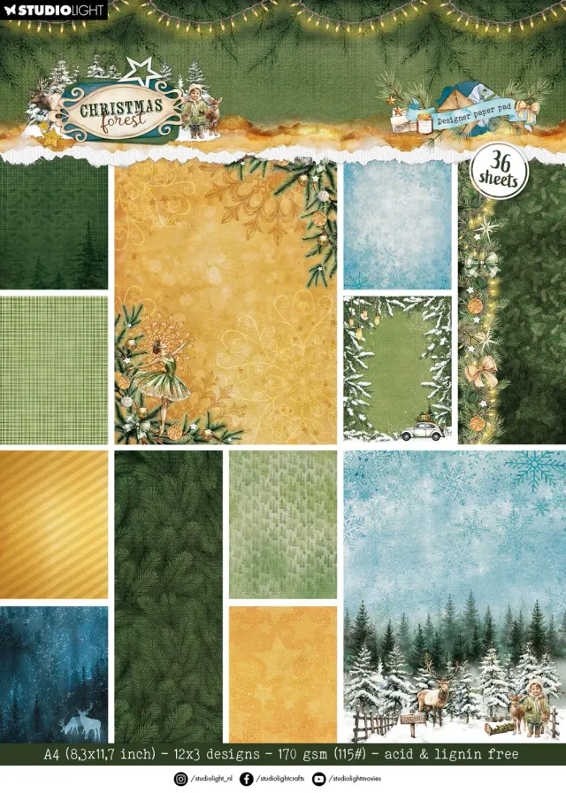 Studio Light Christmas Forest Designer Papierblock Hintergrund