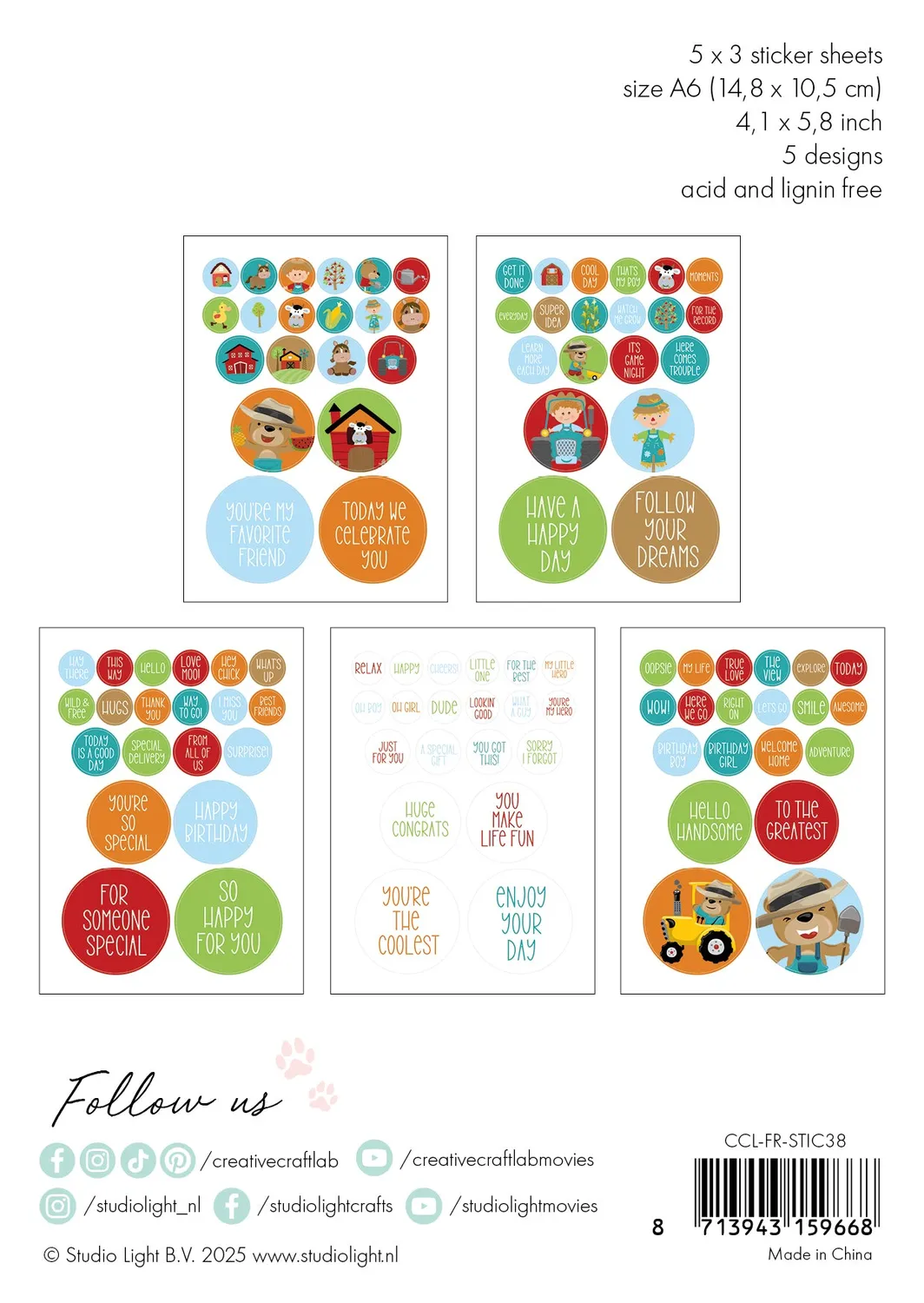 StudioLight Creative Craftlab Friendz On the farm Stickerblock