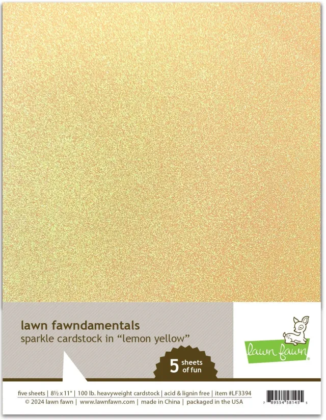 Lawn Fawn Sparkle Cardstock Lemon Yellow Farbkarton 5 Blatt glitzernd