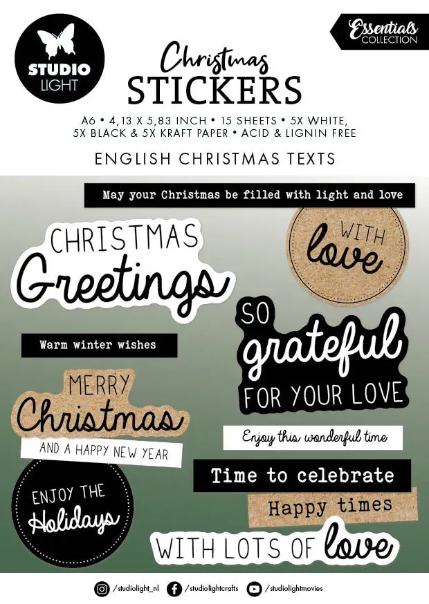Studio Light Essentials Stickerblock Englische Weihnachtstexte