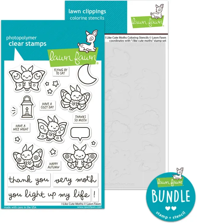 Lawn Fawn I Like Cute Moths Stempel + Schablonen Set