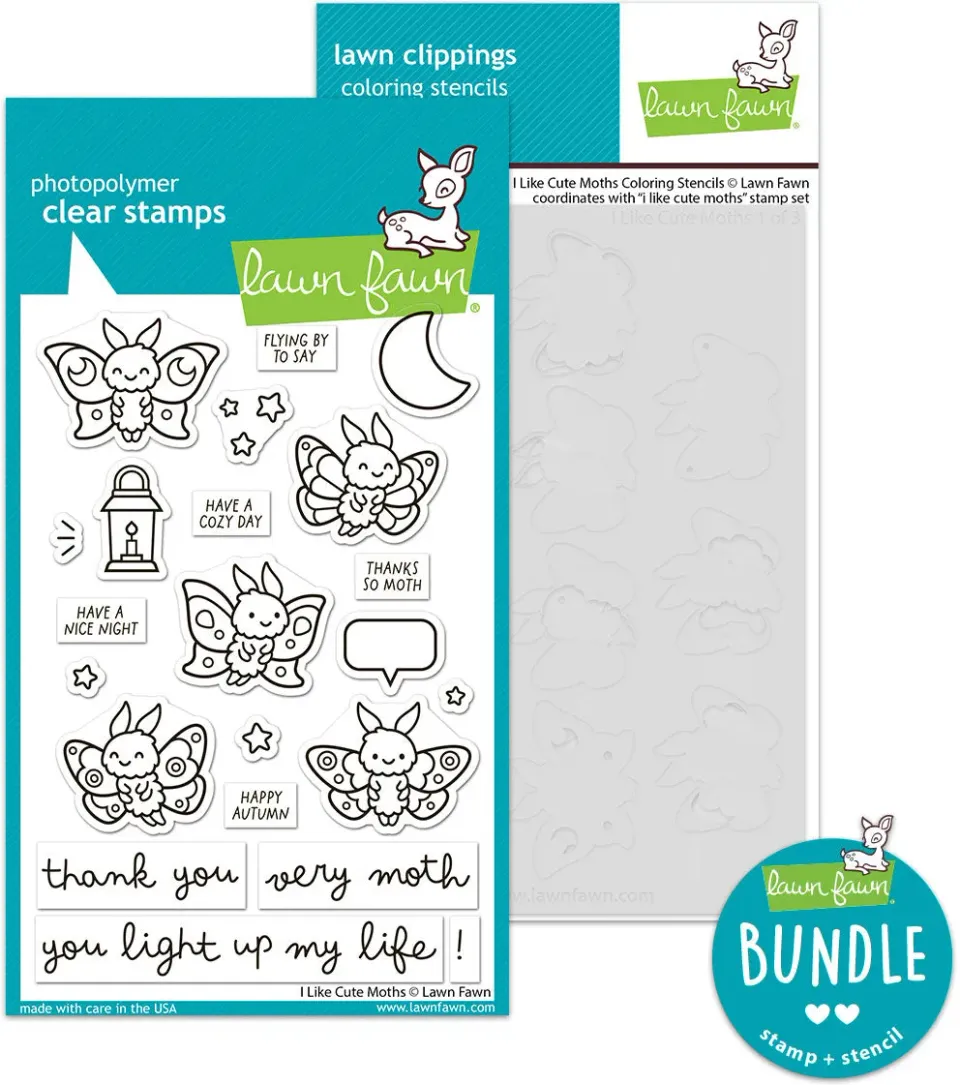 Lawn Fawn I Like Cute Moths Stempel + Schablonen Set