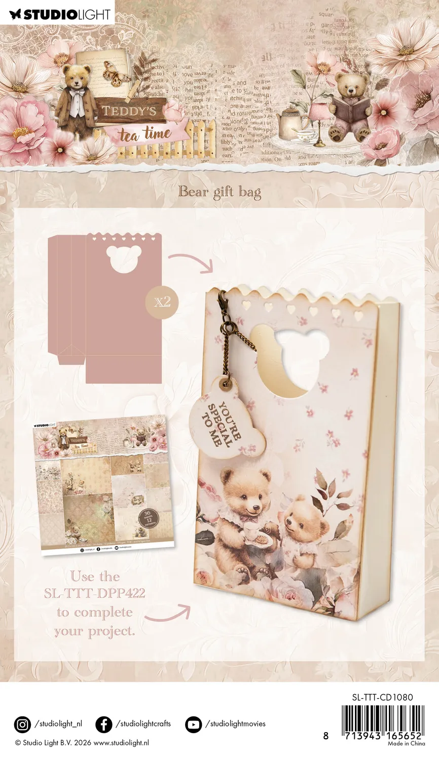 StudioLight Teddy's Tea Time Bear Gift Bag Stanzschablone Tüte