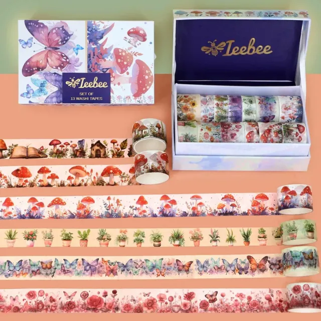 Ieebee Butterfly Fairy Garden Washi-Tape 13 Rollen Pilz