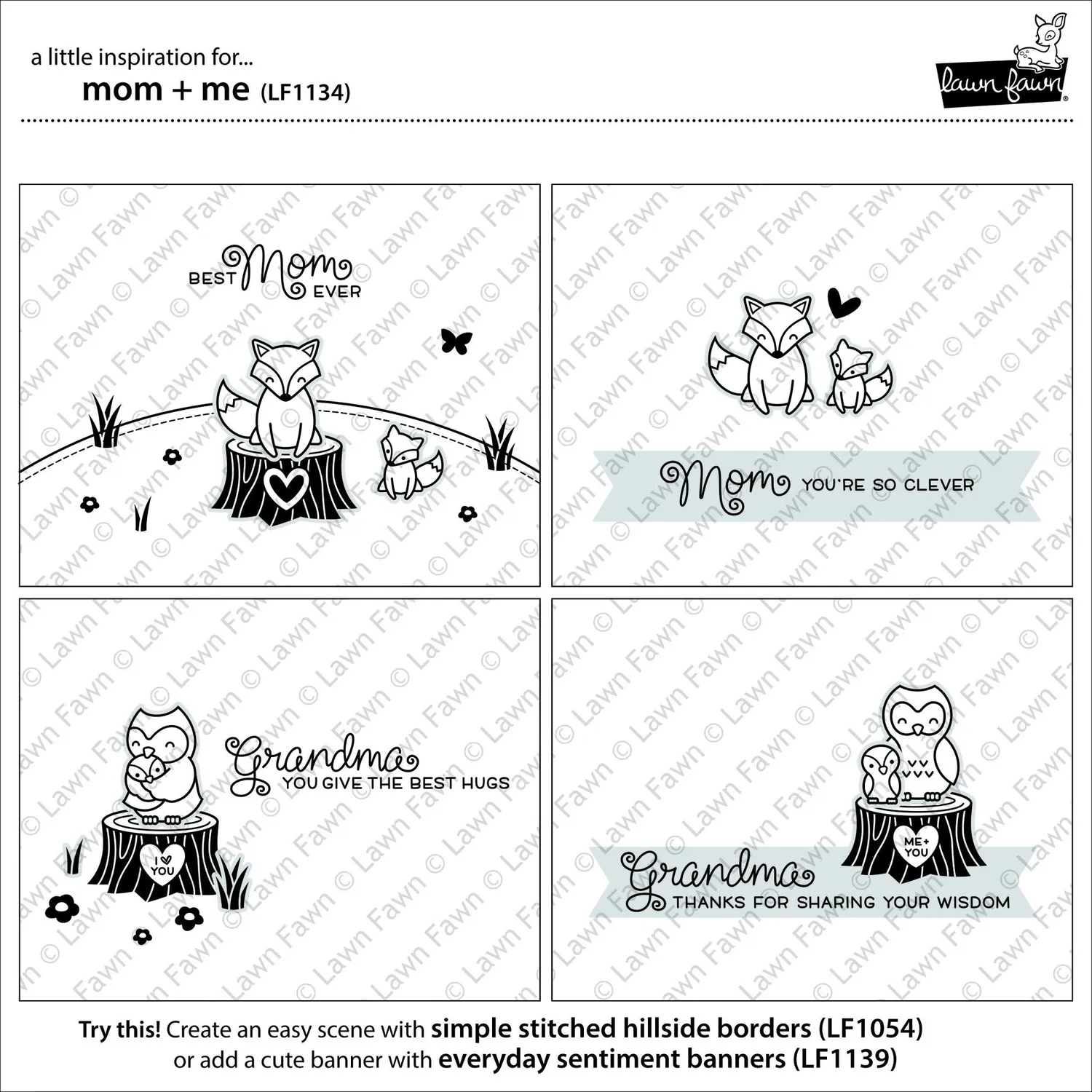 Lawn Fawn Mom + Me Clear Stamps Stempelset Fuchs Eule