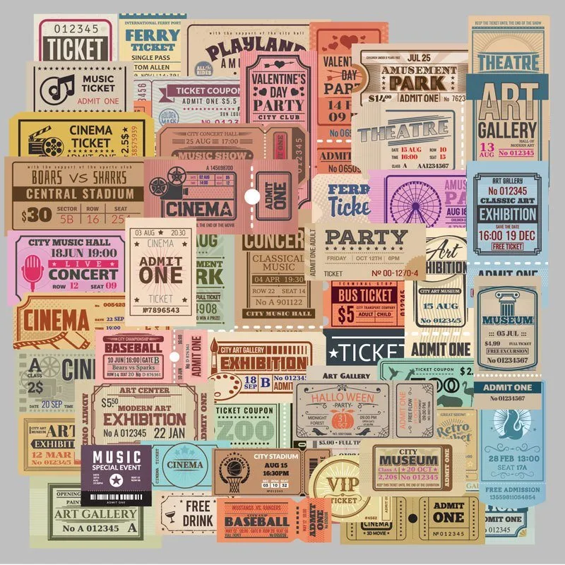 Ieebee Retro Ticket Washi Sticker 50 Stück