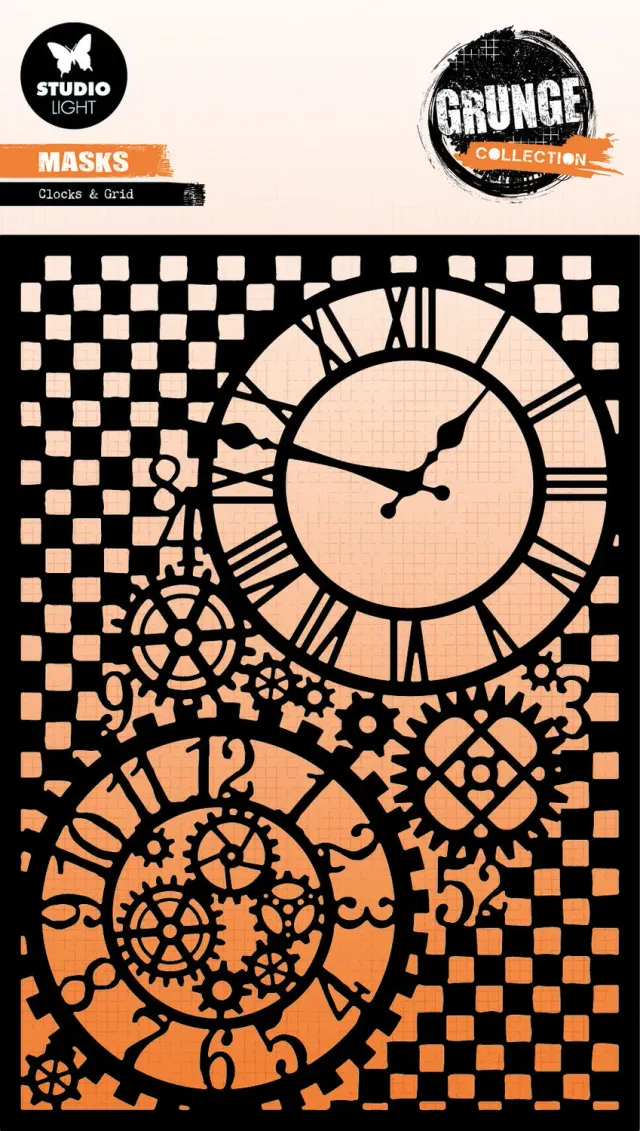 Studio Light Grunge Clocks & Grid Mask Schablone A5