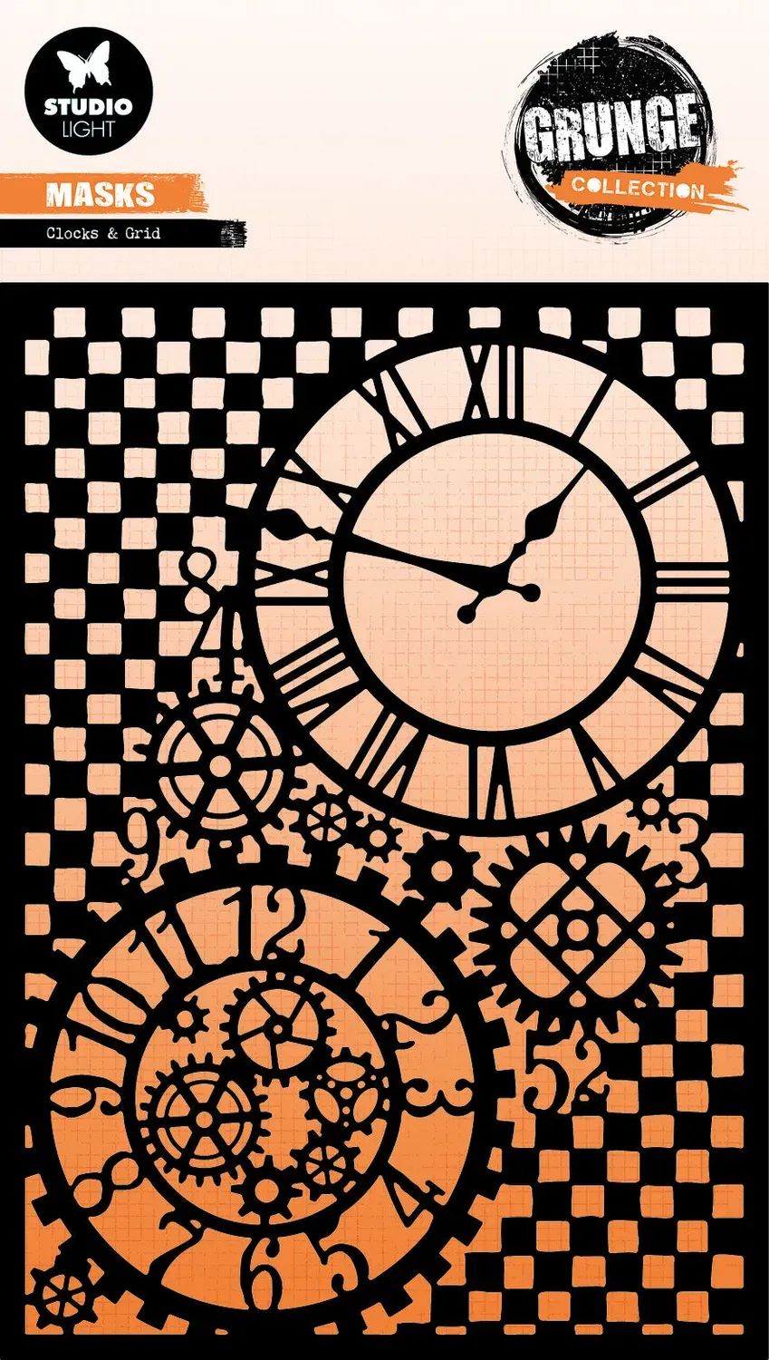 Studio Light Grunge Clocks & Grid Mask Schablone A5