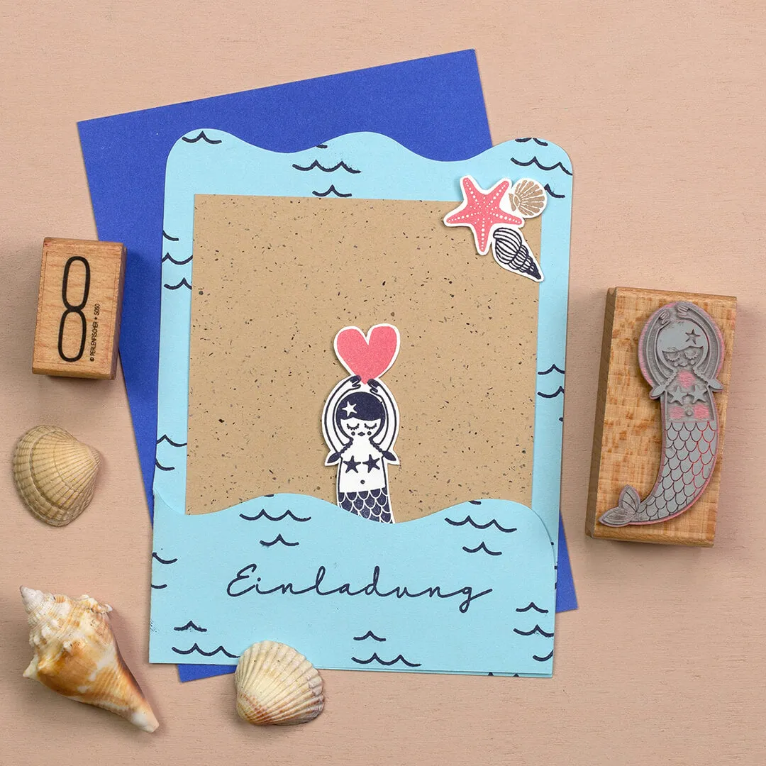 Perlenfischer Meerjungfrau Stempel 57x27 mm Holz