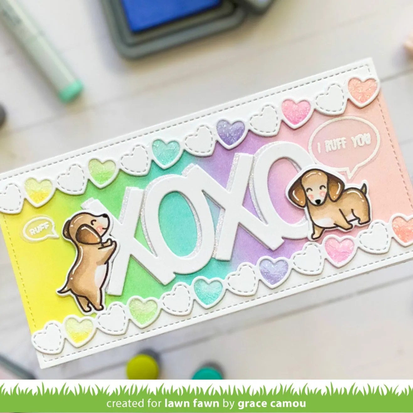 Lawn Fawn Lawn Cuts Valentine Hearts Border Stanze Herzen