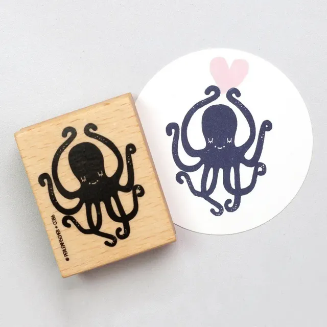 Perlenfischer Oktopus Stempel Holz 53 x 42 mm