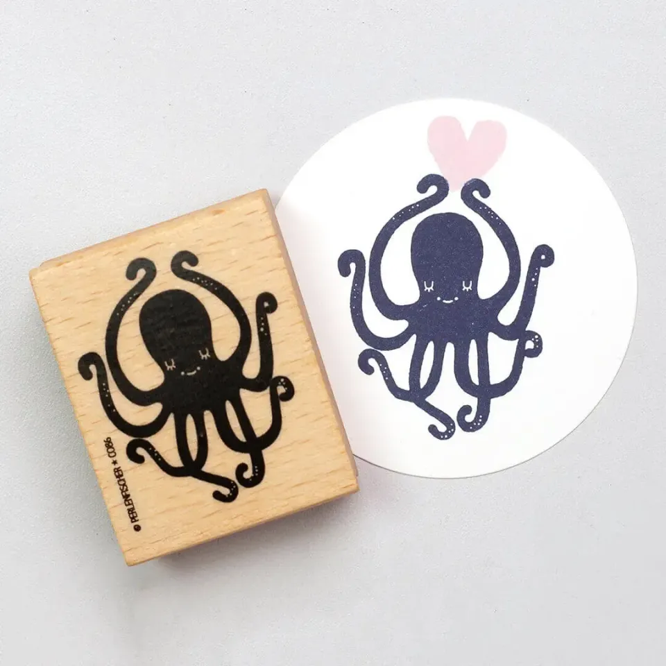 Perlenfischer Oktopus Stempel Holz 53 x 42 mm