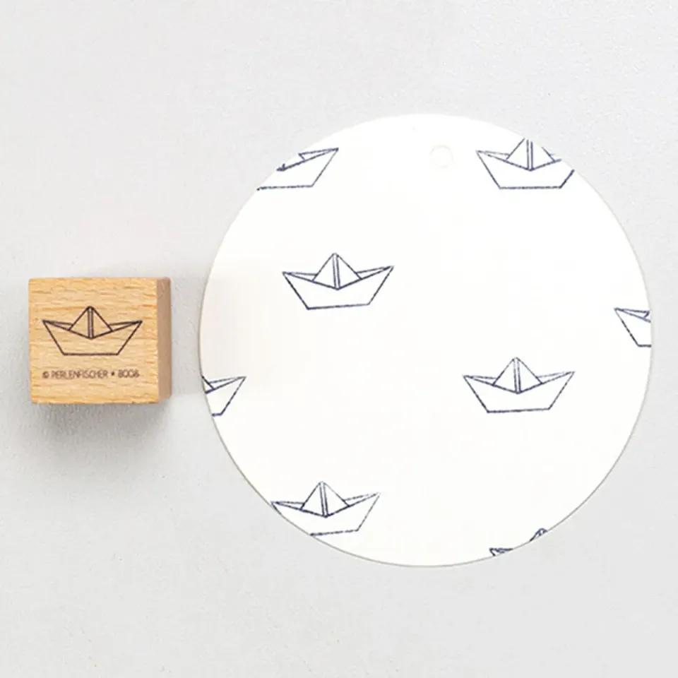 Perlenfischer Papierschiff Stempel 9x19 mm maritim