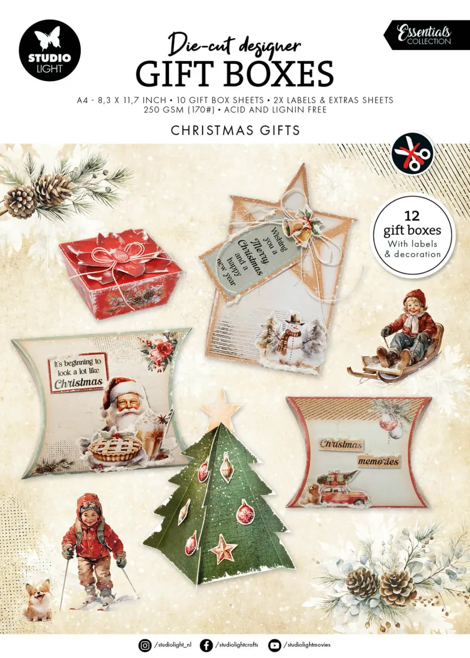 Studio Light Essentials Die-Cut Block DIY Giftboxes Weihnachten 12 Blatt