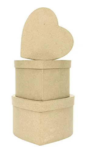 décopatch BTS903O Herzboxen 3er-Set Pappmaché natur