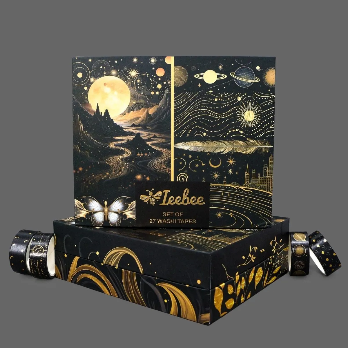 Ieebee Black Gold Washi-Tape 27 Rollen Mond Schmetterling