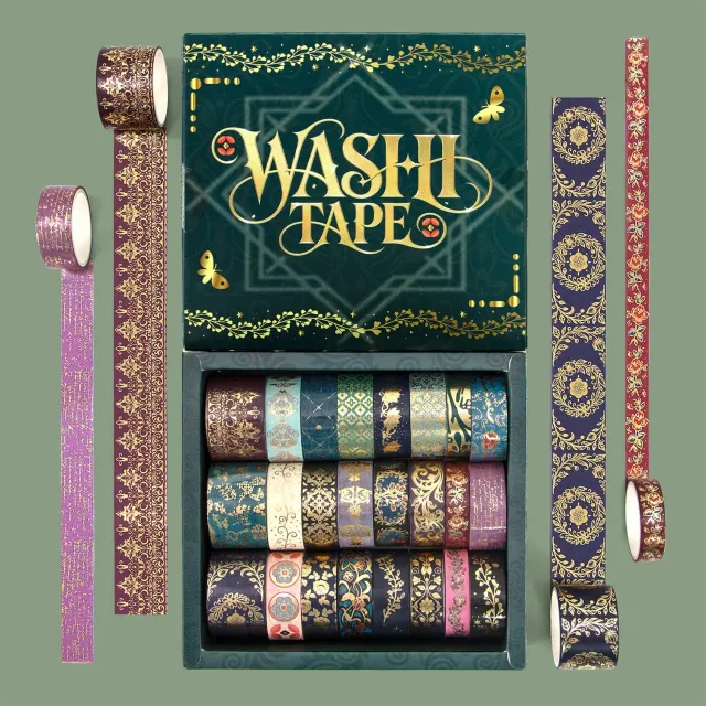 Ieebee Dark Academia Washi Tape Set 24 Rollen Goldfolie Barock