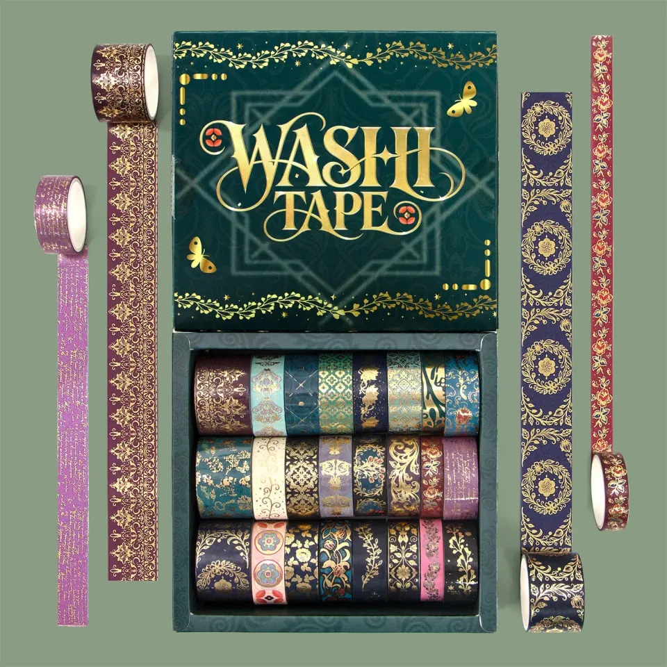 Ieebee Dark Academia Washi Tape Set 24 Rollen Goldfolie Barock