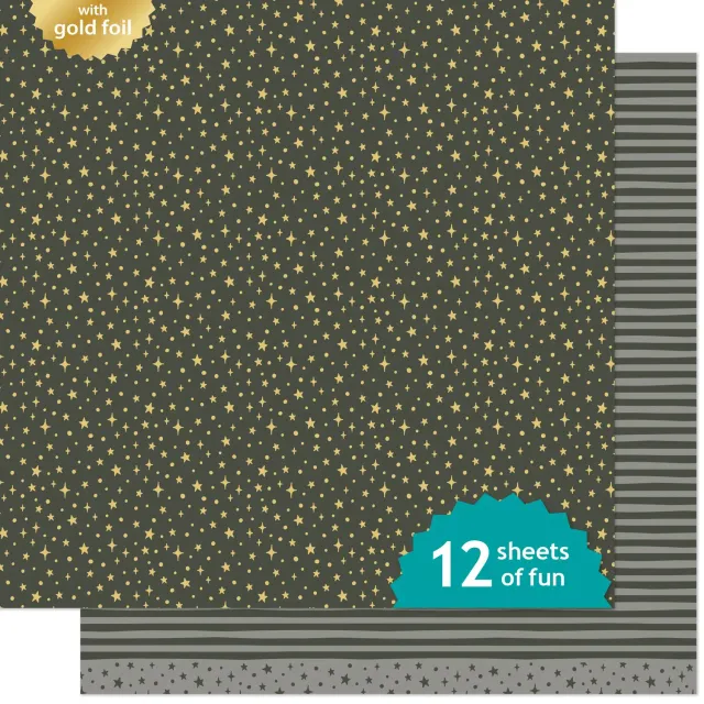 Lawn Fawn All the Sparkles Onyx Designpapier 12x12 Goldfolie