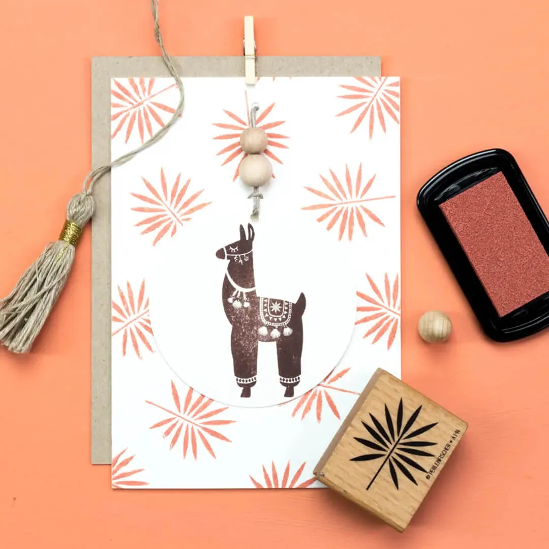 Perlenfischer Lama Stempel 63x32 mm Holz Boho Tiere