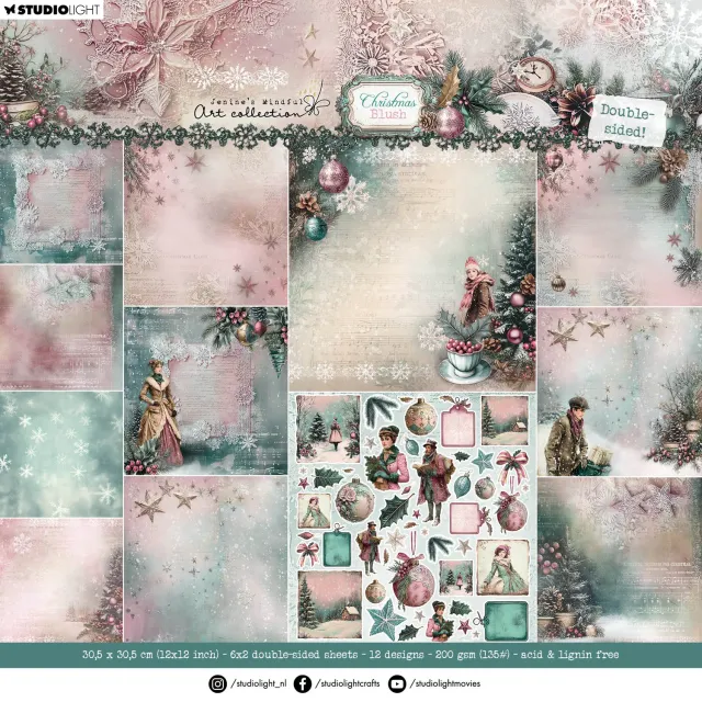 Jenine´s Mindful Art Christmas Blush Papierblock 12 Blatt 30x30