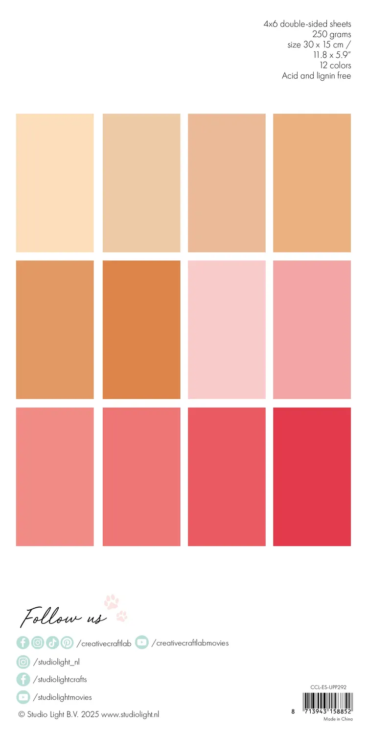 StudioLight Creative Craftlab Unicolor Paper Pad Peach Pinks Papierblock