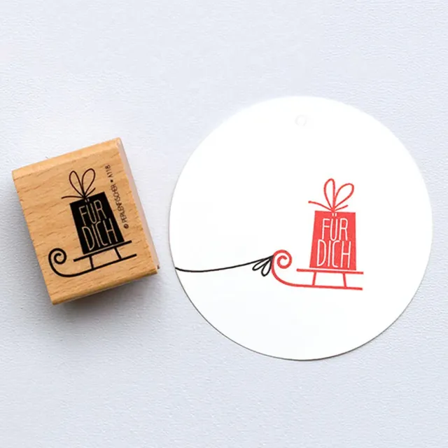 Perlenfischer Schlitten mit Geschenk Stempel 31x27 mm