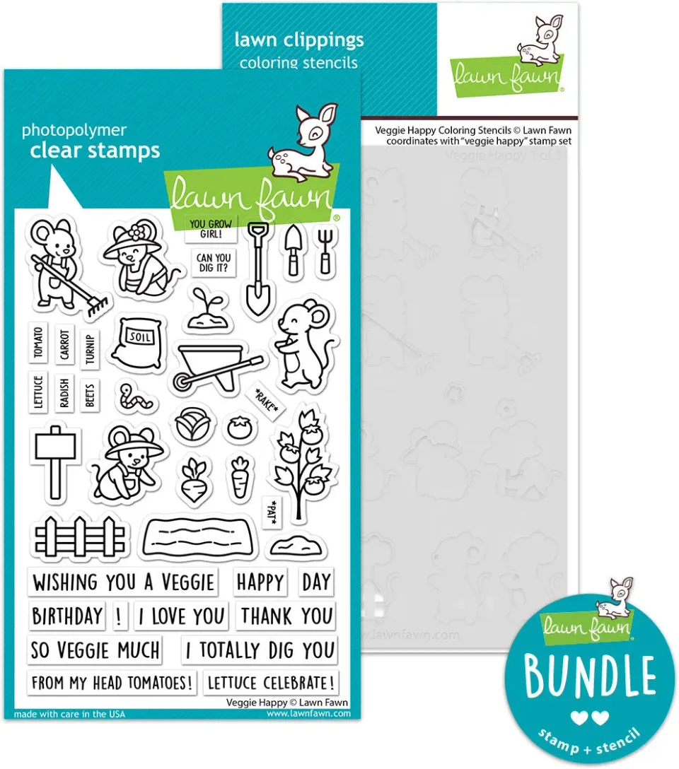 Lawn Fawn Veggie Happy Stempel + Schablonen Bundle Mäuse