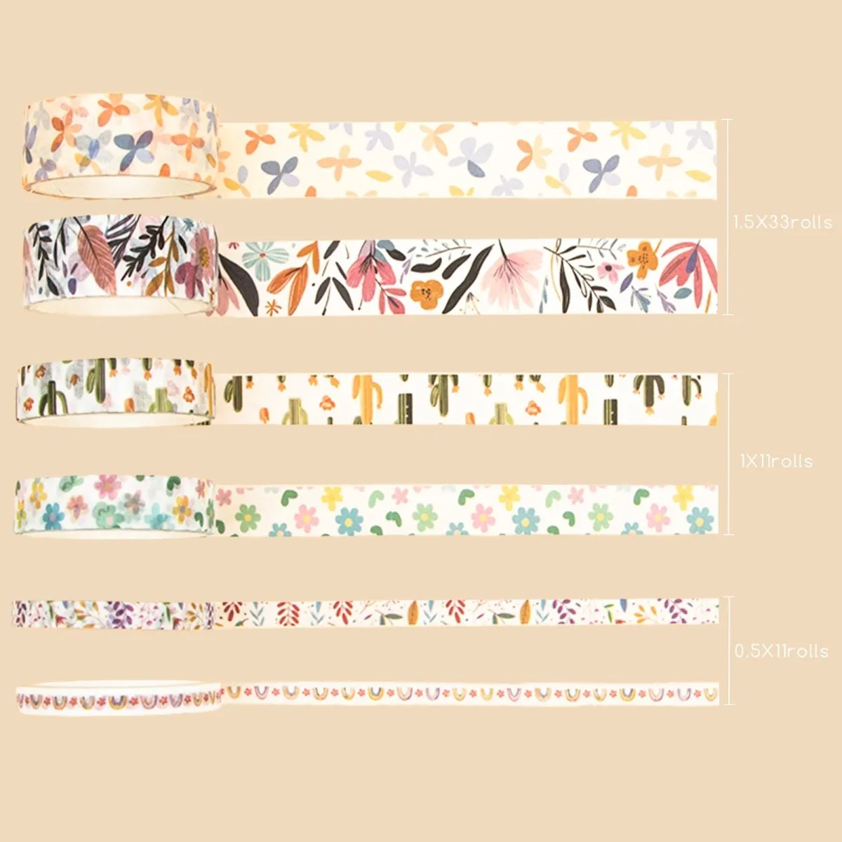 Ieebee Assorted Washi Tape Set 55 Rollen Floral Geometrisch