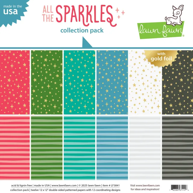 Lawn Fawn All the Sparkles Papier 12x12 12 Blatt Goldfolie